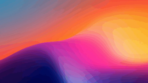 Abstract digital gradient artwork with a smooth, undulating wave shape. The colour palette blends from deep blue and violet in the lower left to pink, orange, and bright yellow in the upper right.