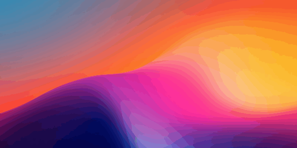 Abstract digital gradient artwork with a smooth, undulating wave shape. The colour palette blends from deep blue and violet in the lower left to pink, orange, and bright yellow in the upper right.