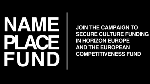 Name, Place, Fund campaign's logo. It consists of a white text on a black background in a minimalistic style.